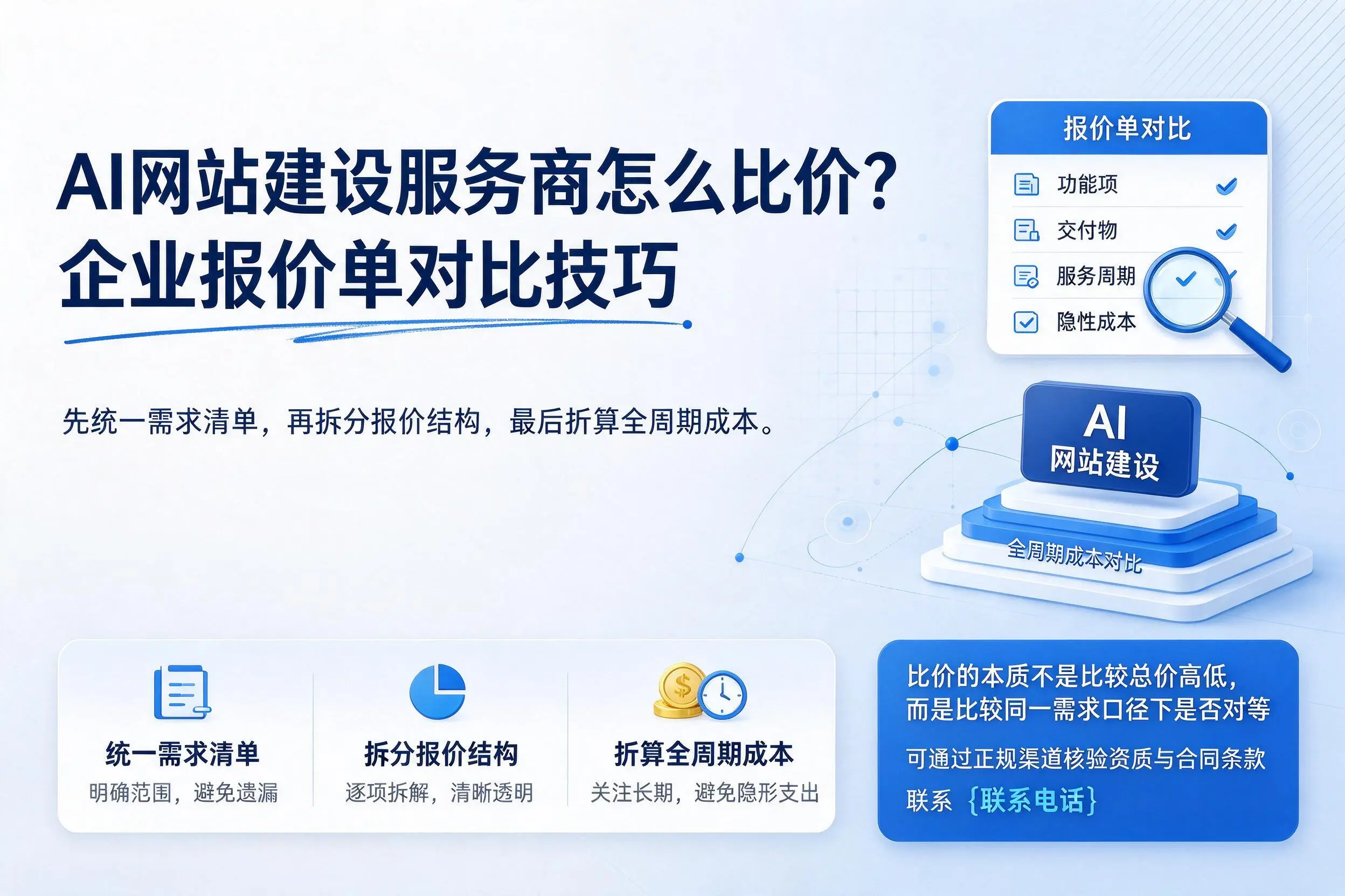 AI网站建设服务商怎么比价？玉林企业报价单对比技巧