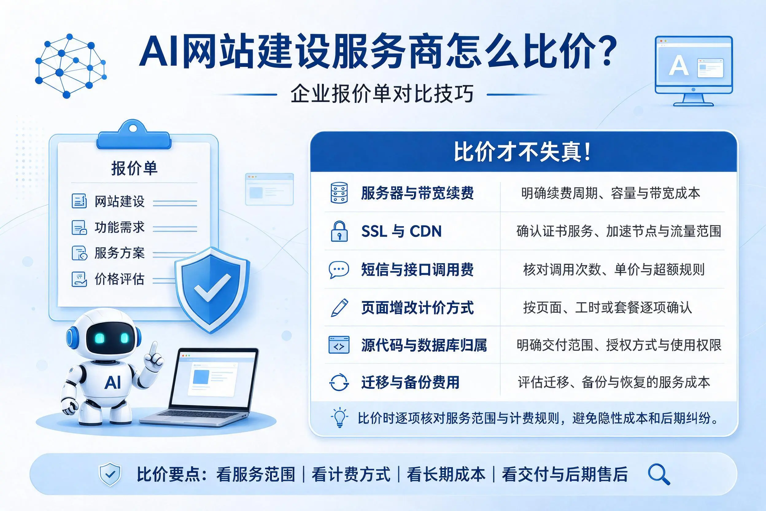 AI网站建设服务商怎么比价？玉林企业报价单对比技巧