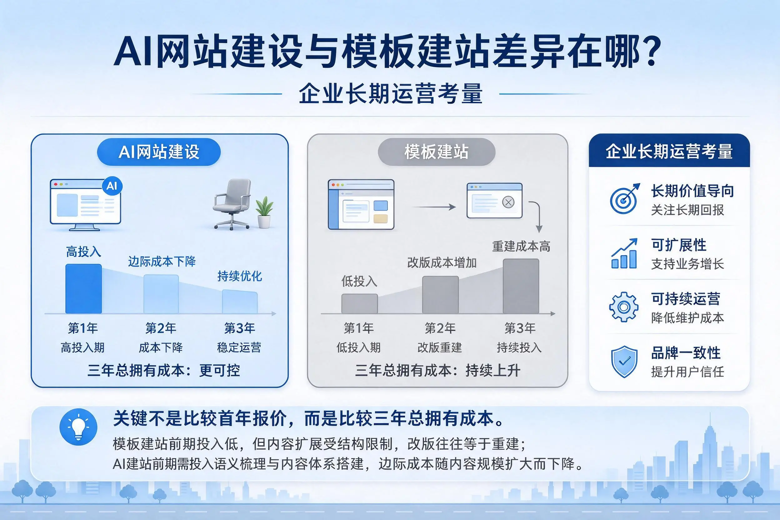 AI网站建设与模板建站差异在哪?玉林企业长期运营考量